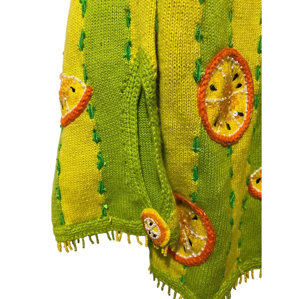 Design Phillip Jane Citrus Orange LEMONS Sequin Sweater M Vintage beaded top - Picture 5 of 12